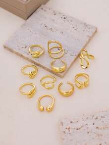 10pcs Vintage Gold Asymmetrical C-Shaped Open Ring Set, Women's Creative Geometric Knuckle Rings, Couple Jewelry Accessories - Yellow Gold - View 4