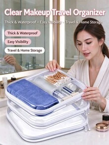 Hard Shell Transparent Makeup Bag, Waterproof Transparent Zipper Makeup Bag, Portable Travel Toiletry Storage Bag, Suitable For Skincare And Cosmetics - White - View 1