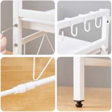 3-Tier Extendable Microwave Oven Rack, Kitchen Countertop Storage Organizer With 6 Hooks, Free Standing Adjustable Spice Rack For Kitchen, Heavy Duty Microwave Stand Baker's Rack Pot & Pan Rack - White - View 6