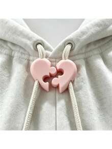 Puzzle Heart-Shaped Drawstring Lock, 2pcs Split Heart Stoppers, Plastic Toggle Buckle, Suitable For Sweatpants, Hoodies, Backpacks, Clothing Accessories, Drawstring Lock Replacement Parts, For Drawstring Repair, Couple Valentine's Day Gift - A - View 1