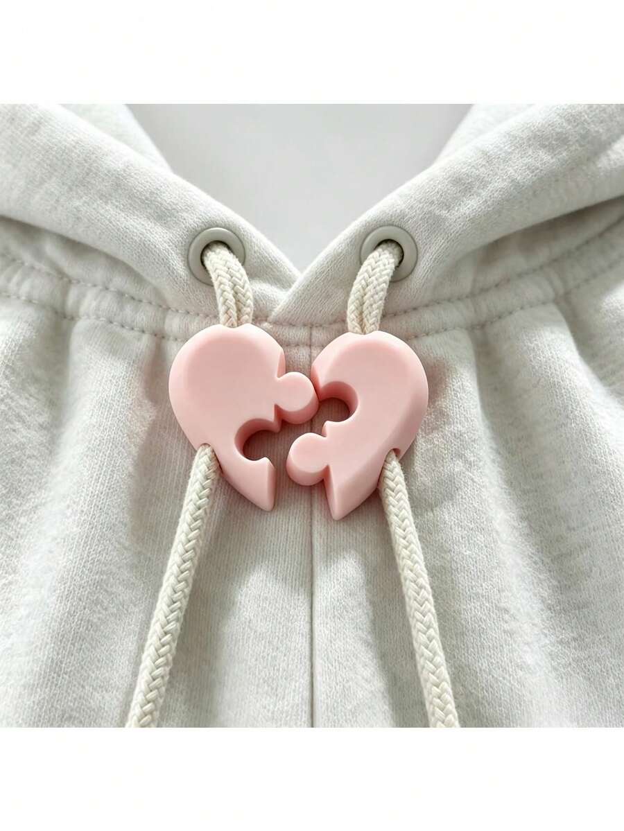Puzzle Heart-Shaped Drawstring Lock, 2pcs Split Heart Stoppers, Plastic Toggle Buckle, Suitable For Sweatpants, Hoodies, Backpacks, Clothing Accessories, Drawstring Lock Replacement Parts, For Drawstring Repair, Couple Valentine's Day Gift - A - View 1