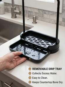 2pcs Kitchen Sink Organizer Rack With Dish Cloth Hanging Bar And Water Tray, Black Sponge Holder For Countertop, Dish Cloth Drying Rack For Kitchen Organization, Plastic Dish Cloth Drying Rack With Drainage Tray, Double Layer Kitchen Sink Organizer And Sponge Rack, Countertop Storage Rack For Dish Cloth And Small Kitchen Storage, Also Suitable For Storage, Outdoor Garden Decoration, Fan Decoration, Room Decoration - Multicolor - View 4