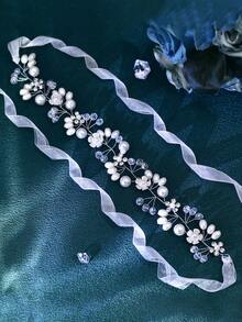 1PC Pearl Flower Bridal Hairband Fashion Rhinestone Synthetic Crystal Women's Headband Suitable For Wedding Holiday Party Hair Accessories - Silver - View 8