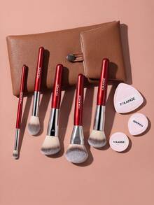 MAANGE 3/5/18pcs Professional Makeup Brush Set, Includes Powder Brush, Contour Brush, Foundation Brush, Blush Brush And Eyeshadow Brush, Makeup Accessories, Travel Essential, Perfect Gift For Women And Girls, Complete Makeup Set - Red - View 3