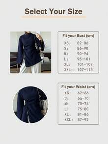 Women's Fashion Casual Round Neck Bell Sleeve Hem Split Tie Drawstring Design Waist Cinched Top Solid Color Tie Split Drawstring Zipper Pullover Top Daily Date Autumn Winter - Royal Blue - View 6