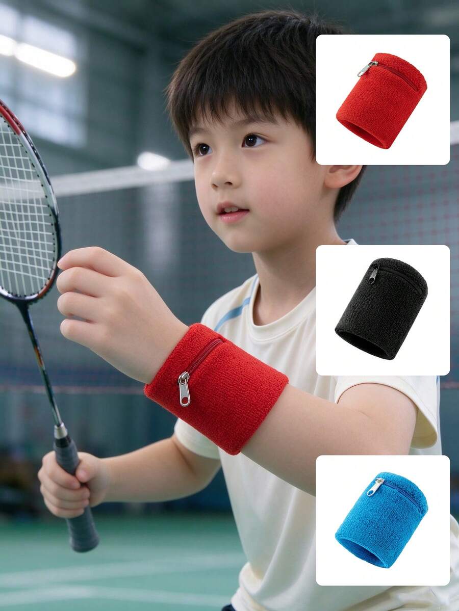 1PC Multi-Function Black Red Blue Zipper Wristband, Pocket Towel Wristband, Sports Wristband - Multicolor - View 1