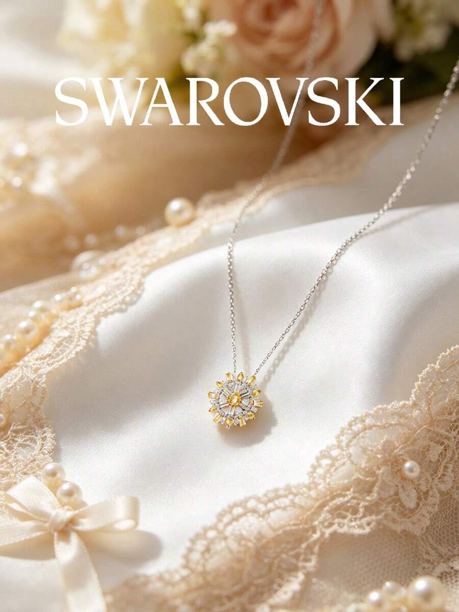 Swarovski Women's Flower Necklace, High-End Crystal Pendant, Rhodium-Plated Long Chain Design, Luxury Jewelry Accessory, Gift - Multicolor - View 1