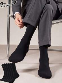 20 Pairs Men's Business Mid-Calf Socks, Breathable Sweat-Absorbent Anti-Pilling High Elastic Ribbed Cuff, Solid Color Minimalist All-Match Dress Socks, Suitable For Workplace Commute Business Meetings Daily Wear, Versatile Suit Socks For Spring Autumn All Seasons - Black - View 1