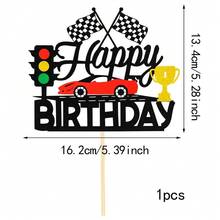 Bộ trang trí bánh sinh nhật chủ đề đua xe 8 món – gồm cờ caro, topper "Happy Birthday" và trang trí lốp xe đua; phù hợp cho tiệc sinh nhật chủ đề đua xe và bánh 8 hoặc 10 inch - Nhiều màu - Xem 6