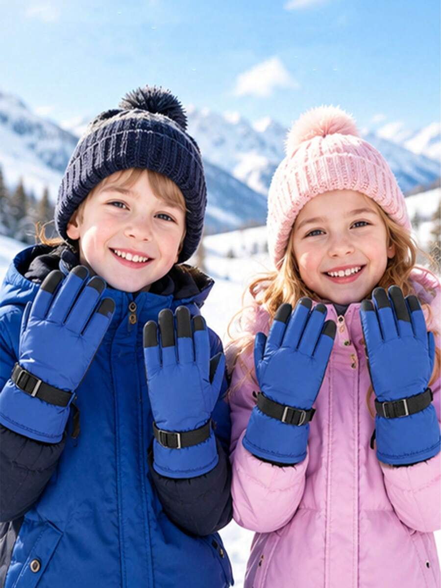 兒童雪地滑雪手套 防水冬季連指手套 男孩女孩通用 - 彩色 - 查看 1
