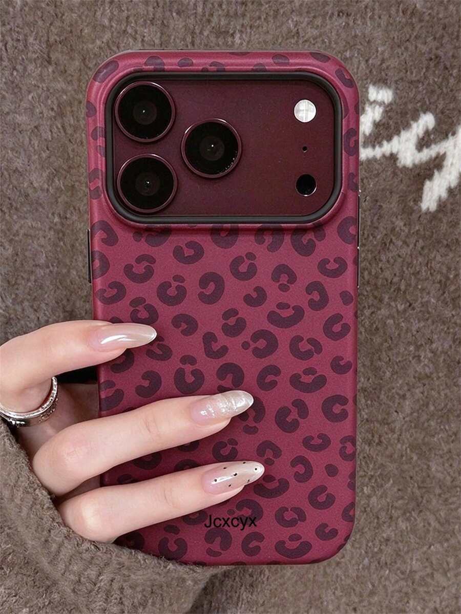 Vintage Leopard Print Cherry Red & Blue Matte Phone Case For IPhone 18 Pro Max 18 Pro 17 Pro Max 17 Pro 17 16 Pro Max 16 Pro 16 15 Pro Max 15 Pro 15 14 Pro Max 14 Pro 14 13 Pro Max 13 Pro 13 Luxury 2N1 Shockproof Back Cover - Cherry Red - View 1