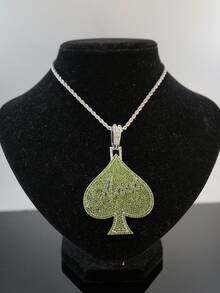 European & American Hip Hop Colorful Full Rhinestone Spade A Pendant Cuban Chain, Personalized Street Style Rhinestone Men's Necklace, Rap Accessory - Silver - View 26