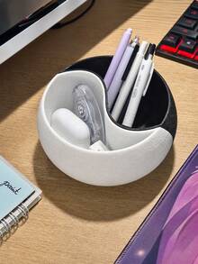 Creative 3D Printed Yin Yang Tai Chi Divided Storage Bowl, Unique Black And White Patchwork Design, Compartmentalized Storage For Keys, Jewelry, Earphones And Other Small Items, Artistic Home Desktop Decor Practical Storage Ornament - Multicolor - View 3