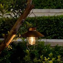 Solar Powered Hanging Lamp, Weather Resistant Metal Frame Warm LED Lantern, Outdoor Decorative Light For Garden Tree Patio Porch, Farmhouse Style Night Light For Wedding, Holiday & Backyard Decor - Multiple Styles - View 8