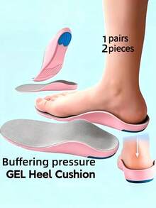 1Pair Woman Arch Support Insoles, High-Elasticity Shock-Absorbing Insoles, Comfortable AndSnug Fit, Suitable For High Heels, Sneakers, And Daily Wear - Light Grey - View 1