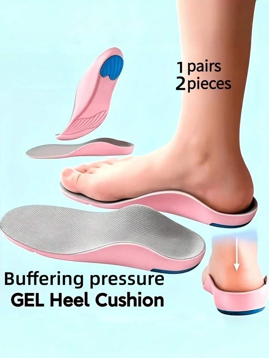 1Pair Woman Arch Support Insoles, High-Elasticity Shock-Absorbing Insoles, Comfortable AndSnug Fit, Suitable For High Heels, Sneakers, And Daily Wear - Light Grey - View 1
