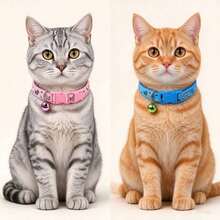 Personalized Soft Cat Collar With Bell, Cat Collar, Customized Pet Name Tag, Adjustable Basic Collar, Suitable For Small And Medium Dogs, Cats, Kittens And Puppies, With Buckle - Multicolor - View 5