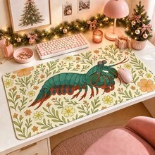 1pc Vintage Mantis Shrimp Floral Desk Mat, Multi-Purpose Makeup Nail Art Table Pad, Large Non Slip Desktop Protector S/M/L/XL - View 1