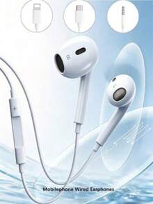 Headphone In-Ear Berkabel dengan Antarmuka Lighting, Audio Berkualitas Tinggi, Mikrofon HD untuk Panggilan, Bass yang Imersif, Headphone In-Ear Universal dengan Kontrol Volume. Kompatibel dengan Ponsel 7-14 inci. - Putih - Empat - View 1