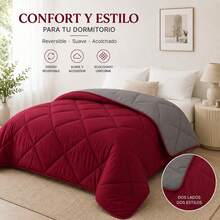 Edredón Reversible de Dos Caras, Colcha Acolchada Suave para Cama, Diseño Liso y Versátil, Ropa de Cama para Dormitorio, 180x240/220x240/240x260 cm - BURDEOS-GRIS OS - Ver 7