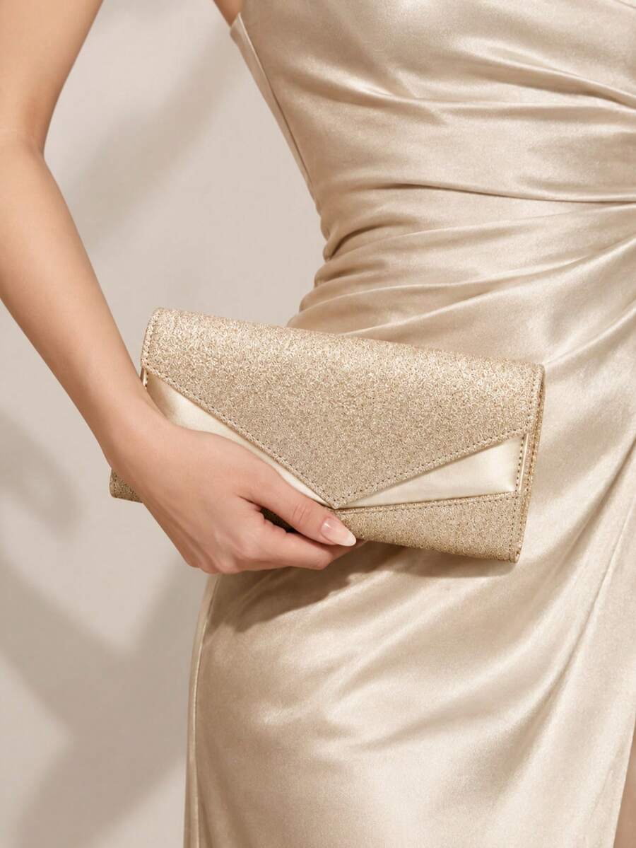 Bolsa Clutch Elegante com Aba de Envelope Brilhante, Bolsa Transversal ...