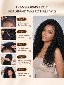 UNice Water Wave 2-In-1 Switch Breathable Headband & Half Wig With Flexible Drawstring Fit For All Head Sizes No Glue No Lace Beginner Friendly For Women - Natural Black - View 8