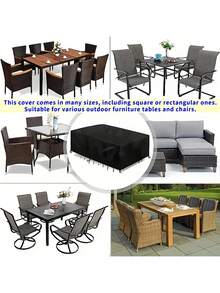 1pc 420D Heavy-Duty Patio Tablecloth, 72x47x29 Inch Rectangular Outdoor Table Cover With Adjustable Drawstring Closure, All-Season Black Fabric For Furniture, Picnic, Coffee Tables, Chairs & Sofas - Black - View 3