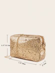 1pc Women's Sequin Glitter Gold Square Bag, Evening Party Metal Chain Crossbody Bag, Fashion Mini Shoulder Bag - M925 - View 5