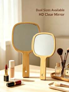 1pc Elegant Portable Bamboo Handheld Mirror, Pocket Mirror, 2 Sizes Available, Handheld Style, No Battery Required, Smooth Glass Mirror Surface, Suitable For On-The-Go Makeup And Decoration, Portable Mirror - Multicolor - View 4