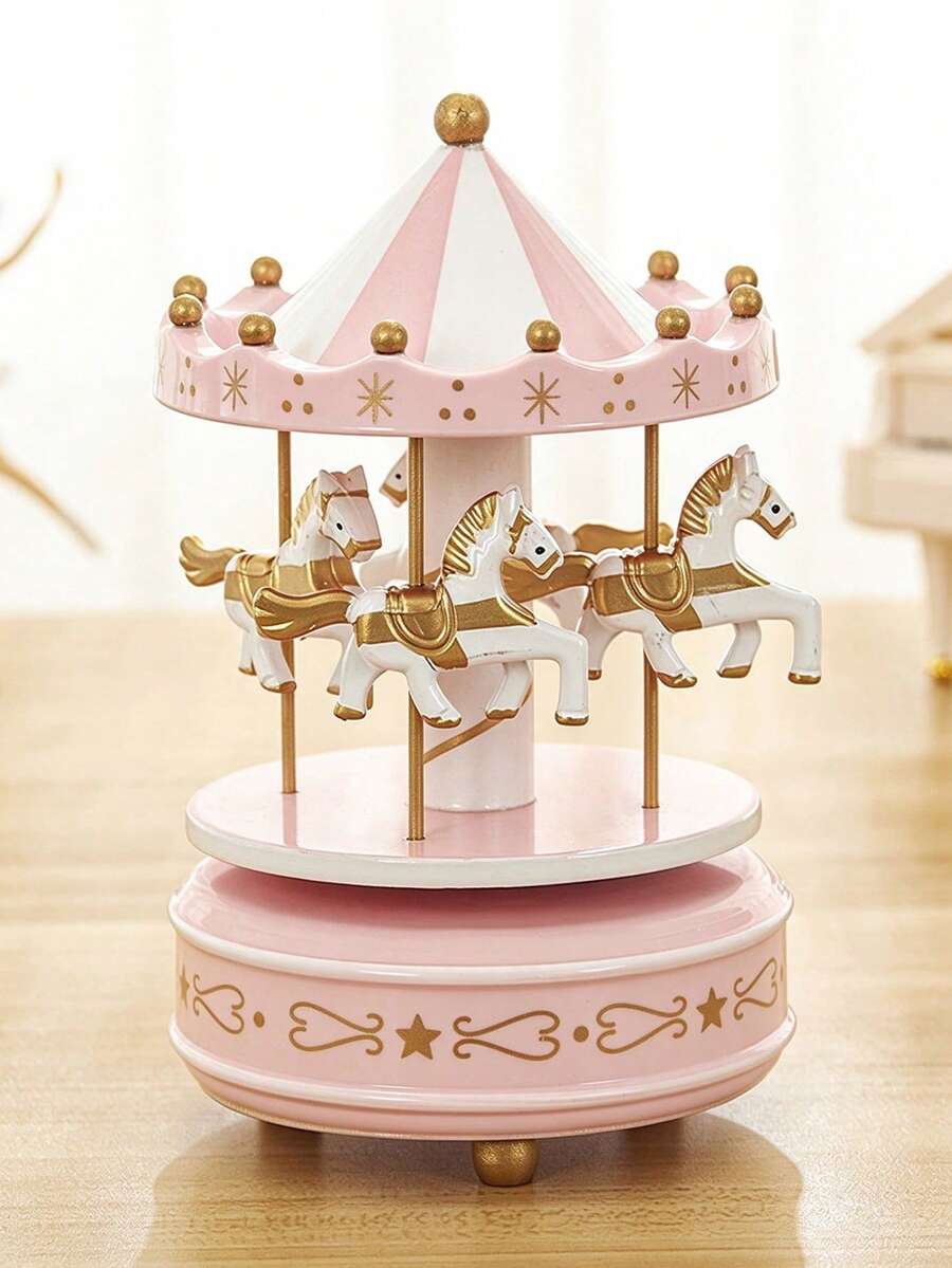 1pc Wooden Music Box With Sky City And Rotating Horse Design, Romantic Birthday Gift And Classic Eight-Tone Home Decor Birthday Gifts Graduation