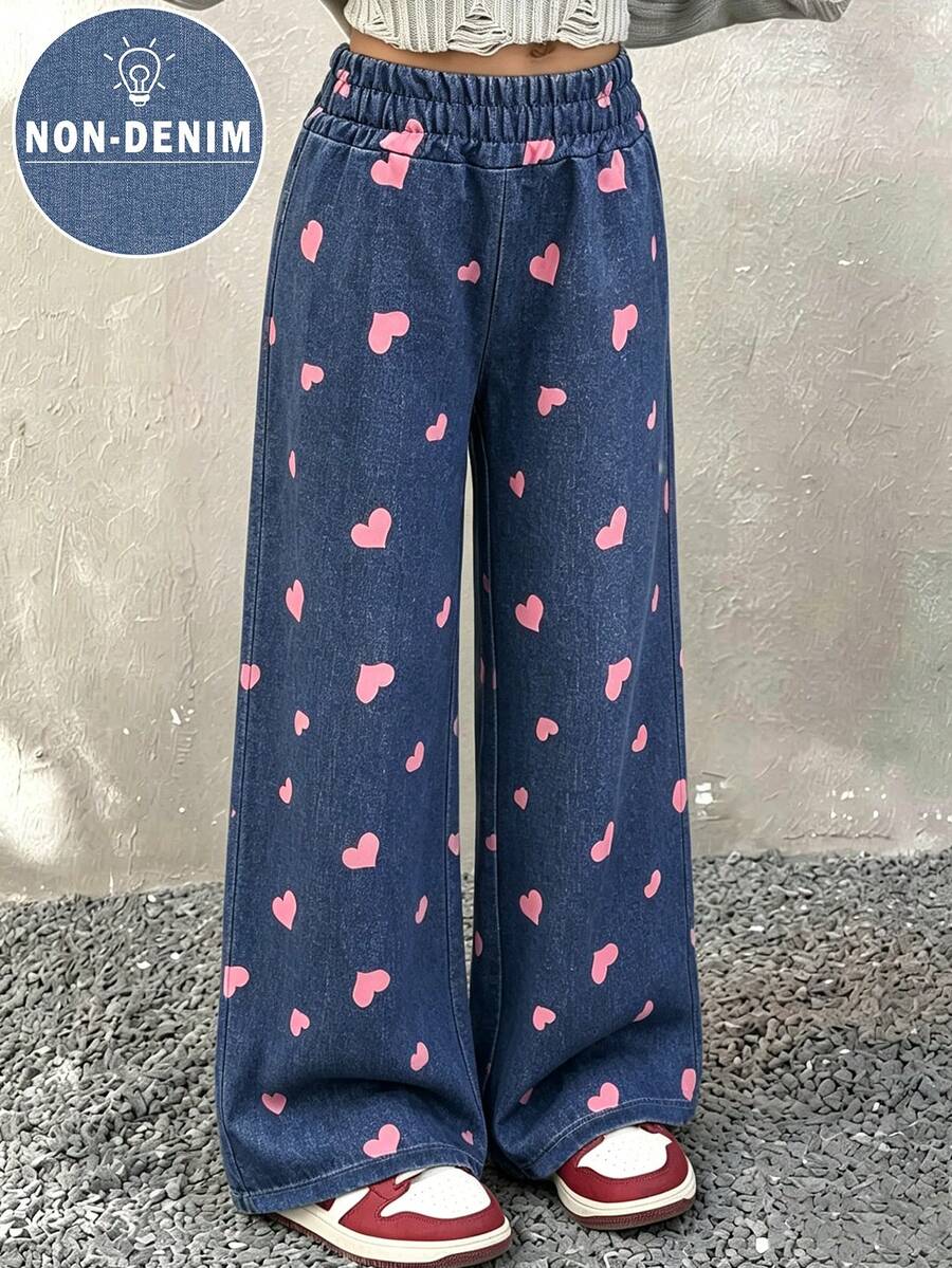 Fashion Sweet Casual Heart Print Versatile Loose Wide Leg Pants, Girls' Autumn/Winter Bottoms - Multicolor - View 1