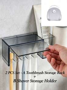 1pc/2pcs Mixed Set/4pcs/6pcs (Toothbrush Holder + Razor Holder) 5-Slot Plastic Toothbrush Holder With Lid, Wall-Mounted Self-Adhesive No-Drill Toothbrush Organizer, Toothbrush And Toothpaste Storage Rack For Bathroom - Multicolor - View 19