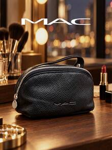MAC Black Pebbled PU Makeup Bag With Handle Portable Zipper Cosmetic Pouch Large Capacity Travel Toiletry Storage Bag - Black - View 8