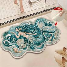 1pc Irregular Mermaid Waves Shell Seaweed Swirl Dreamy Ocean Design Microfiber Bath Rug,Non‑Slip Soft Bathroom Mat,Water‑Absorbent Doormat,Machine Washable,Low Pile,Knit Fabric,For Bedroom,Kitchen,Entryway,Indoor Use,Home Decor,Perfect New House Gift - A - View 1