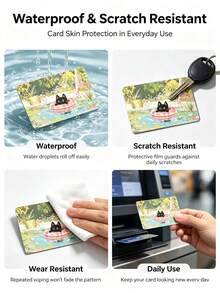 4/2pcs Super Cute Black Cat Garden Card Stickers, Paper & PVC Material Anti-Fingerprint Scratch-Resistant Wear-Resistant Skin Card Stickers, Birthday Party Gifts, Suitable For Men And Women, Small Chip Cards, Bank Cards, Credit Cards, Transportation Cards, Access Cards, Student Campus Cards Personalized DIY, Privacy Protection - B - View 8