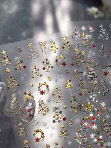 1pc 3D Embossed Christmas Tree Nail Art Sticker, Gold & White Snowflake, Self-Adhesive Merry Christmas Nail Decoration Sticker - Multicolor - View 6