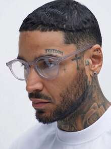 1PC Men's Classic Round Solid Color Casual Premium Artistic Daily Fashion Versatile Plug-In Plain Lens Glasses, Suitable For Work, Street Photography, Dating, Back To School, Etc. - Light Grey - View 1