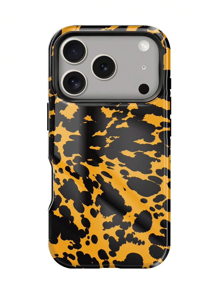 1件亮黃色與黑色豹紋2合1手機殼（加厚全包覆設計）– 相容 iPhone 18 Pro Max、17 Pro、16e、16、15、14、13、12、11、XR 和 XS。時尚高品質手機殼，送給朋友的完美禮物，適用於聖誕節、萬聖節、情人節、復活節、婚禮季、畢業季、假期、返校季和生日。 - 彩色 - 查看 1