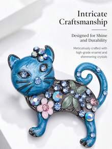 Vintage Floral Cat Brooch With Sparkling Rhinestones - Whimsical Feline Pin For Coat/Bag Decoration & Cat Lover Gifts - Cat (0462) - View 6