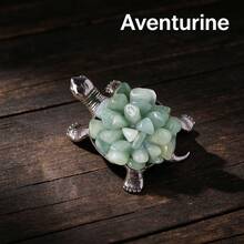 1pc Natural Crystal Cluster Turtle Ornament, Metal Turtle Statue With Amethyst, Citrine, White Quartz Cluster, Desktop Decor, Home Office Gift - Mini Turtle - View 19