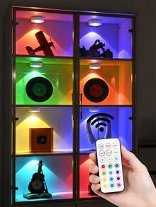1 Pack/3 Packs Remote Control Cabinet Light Night Light, Magnetic Installation Spotlight, Adjustable Brightness And Color Temperature, RGB Lighting Effect - Warm/White/Neutral+9 RGB Color - View 2