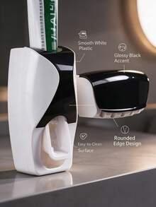 2pcs Toothpaste Squeezer Set, Automatic Squeeze, Dust-Proof Easy Installation, No Nails Needed, Can Hold 5 Toothbrushes And 1 Toothpaste. Thickened Plastic Material, Convenient To Clean And Use. Bathroom Wall-Mounted Toothbrush Holder, Portable Bathroom Supplies Squeezer, Space-Saving Bathroom Storage Rack, Bathroom Gadgets, Bathroom Supplies, Bathroom Decor, Summer Decor, Home Essentials, Toothbrush, Toothpaste, Toiletries - A - View 4