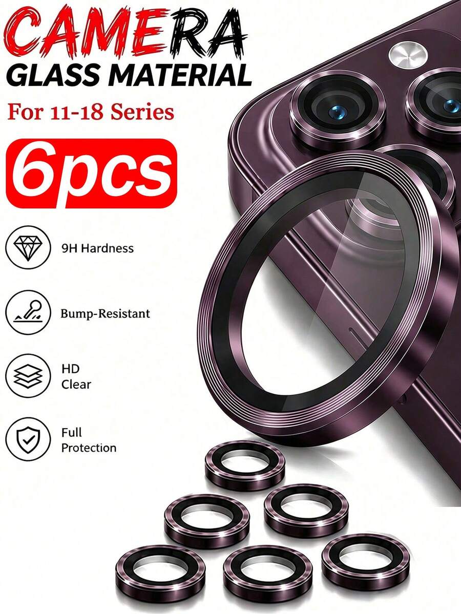 Mr. War Gorilla 6pcs [Wine Red CD Pattern Lens Ring] With Advanced Adhesive For Easy Installation, Glass Material For High-Definition Lossless Photo And Video Quality, Anti-Collision, Anti-Scratch, Anti-Fingerprint Residue, Phone Lens Accessory, Waterproof, Anti-Fingerprint, Compatible With IPhone Duo/18promax/18pro/18/17e/17 Pro Max/17 Pro/17Air/17/16 Pro Max/16 Pro/16 Plus/16/15 Pro Max/15//14/13/12 And Other Models.