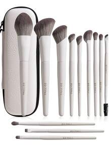 BS-MALL 12Pcs Professional Makeup Brush Set Luxury Grey White Vegan Face Cosmetic Tool Brushes With Bag - Light Grey - View 1