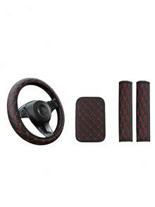 4/8/13pcs PU Leather Car Seat Covers Set, Includes Leather Steering Wheel Cover, Shoulder Pads And Armrest Pads - Multicolor - View 8