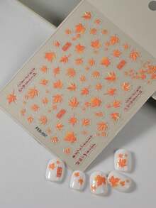 1pc Fall, Autumn, Fall Nails Autumn Maple Leaf Nail Stickers, Orange-Red Gradient 3D Maple Leaf Suitable For Nail Art Enthusiasts Collection, Also For Women And Girls DIY - Multicolor - View 3