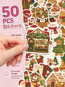 50pcs Hand Drawn Christmas Stickers For Adults Teens Sticker Enthusiasts Scrapbooking Journaling Laptops Skateboards More, Add A Fun Touch To Your Devices! - one-size - View 8