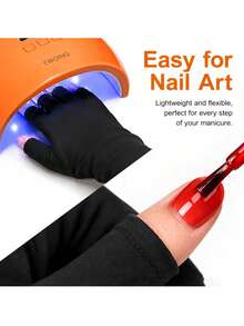 Reusable Fingerless Gloves For Gel Nails And LED Nail Lamps/Dryers, Suitable For Salon And Home Use, One Size, Nail Care Accessories For Gel Nail Polish And Nail Art - Black - View 8