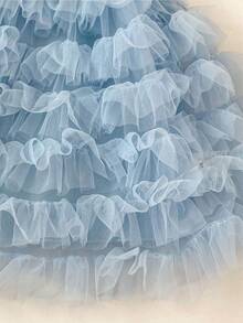 Summer Baby Girl Dress, New Sweet Mesh Spaghetti Strap Dress, Super Cute Cake Skirt - Blue - View 10