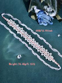 1PC Elegant Pearl Flower Bridal Hairband Handmade Beaded Women's Wedding Headband Suitable For Holiday Party Celebration Event Hair Accessories - Silver - View 7